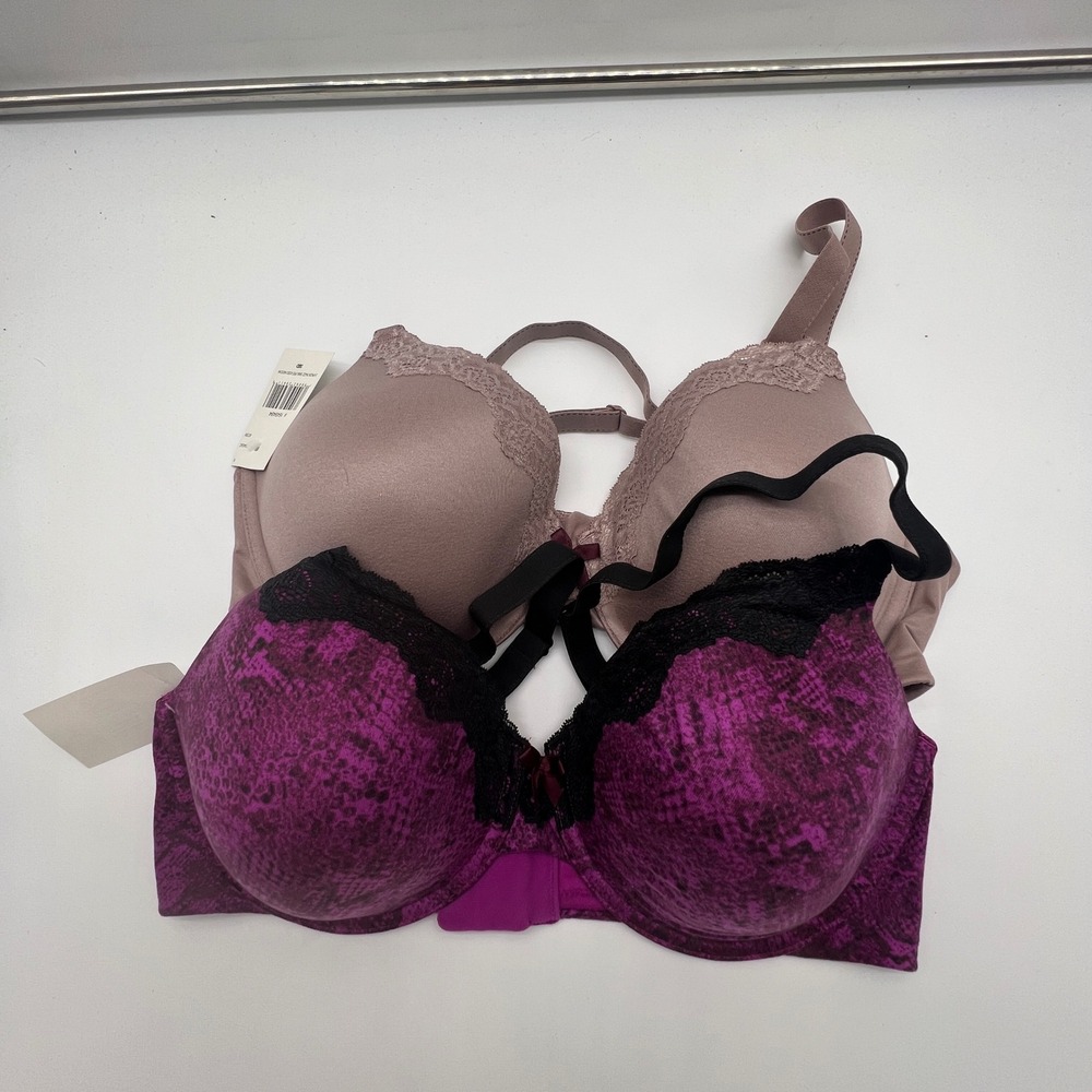 Maidenform Comfort Devotion 2-Pack Underwire Bras 38D Mocha Razz Snake Print